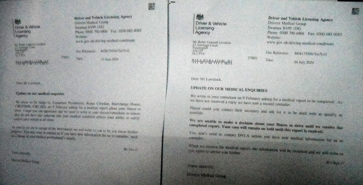 Two unsigned DVLA letters in June & July 2024