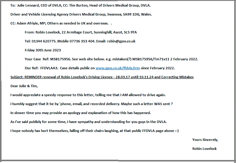 REMINDER letter on 30 June 2023