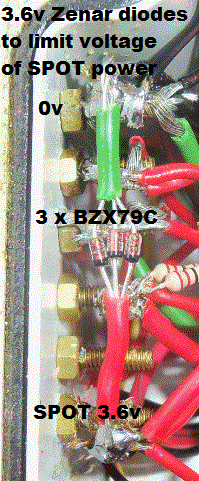 Zenar diodes added to limit voltage on 3.6v SPOT supply