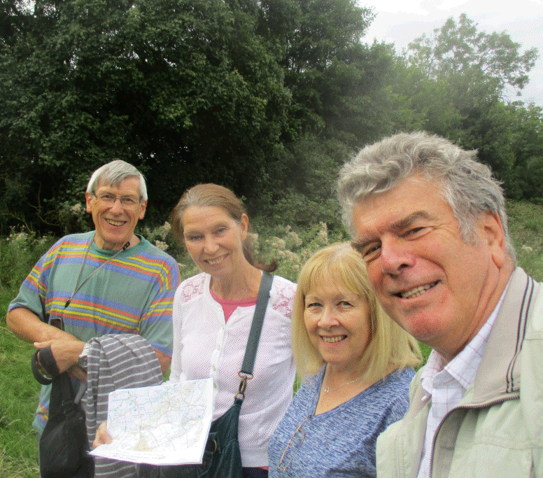 Dick, June, Liz, and Robin: Lovelocks and Baileys geocaching